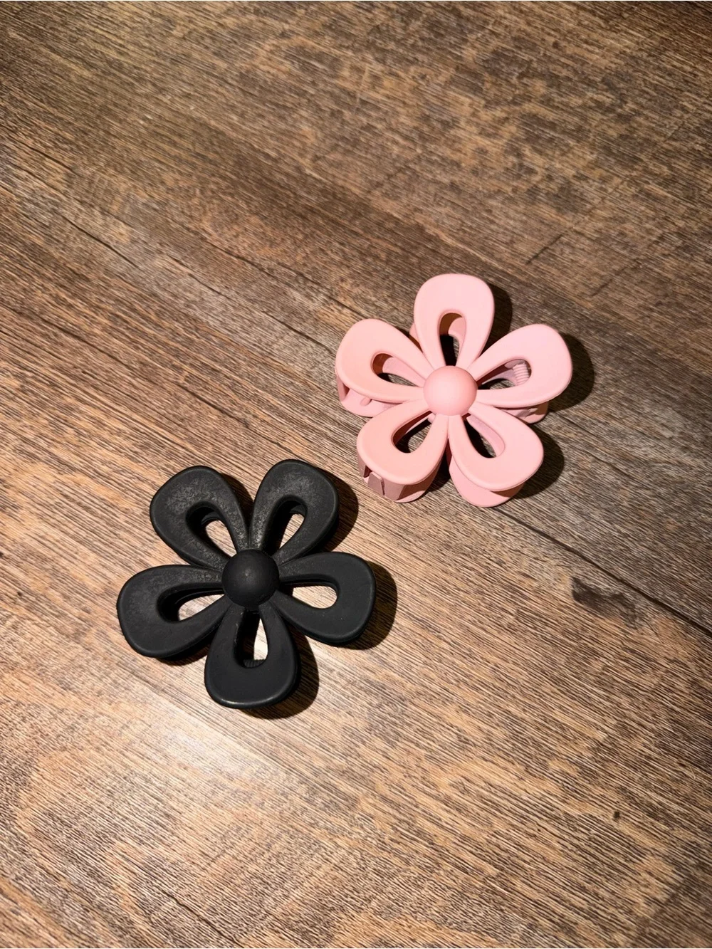 Floral Flower Hair Claw Clips & Hair Ties BUNDLE - Pink & Black Duo
